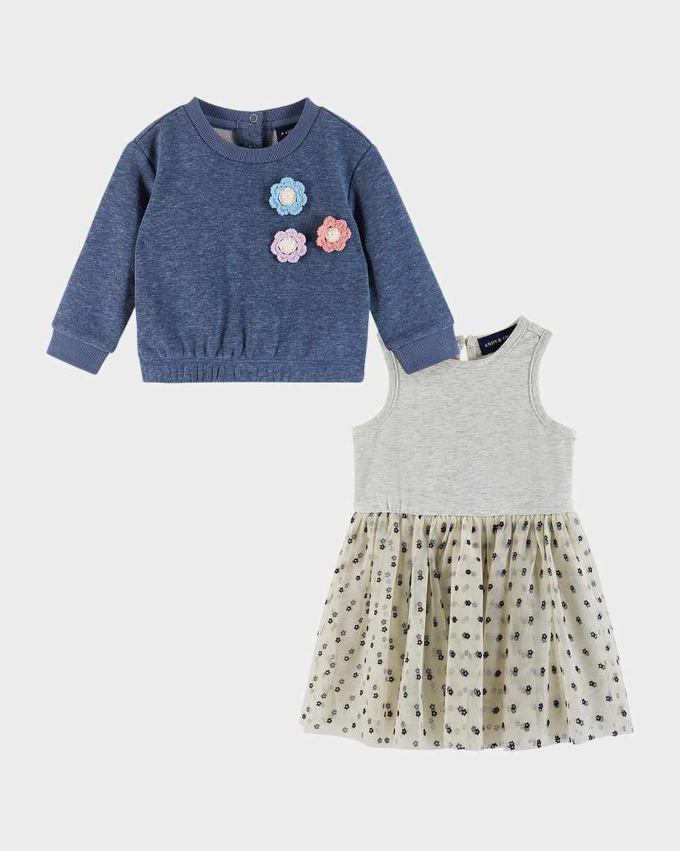 Girl's Sweatshirt W/ Crochet Appliques & Dress Set, Size Newborn-24